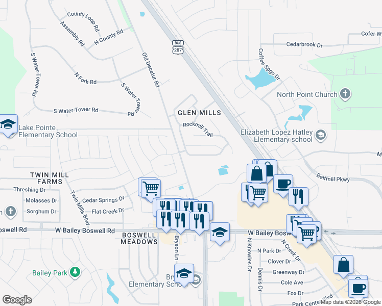 map of restaurants, bars, coffee shops, grocery stores, and more near 4573 Wheatland Drive in Fort Worth