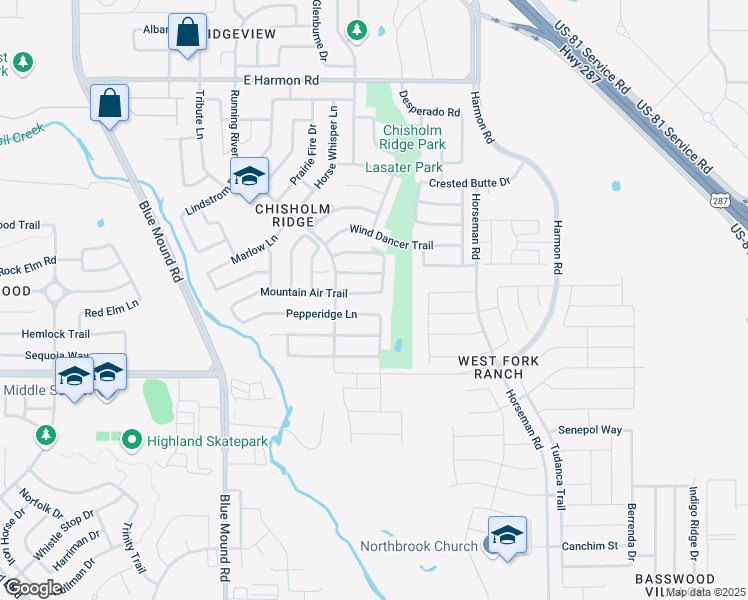 map of restaurants, bars, coffee shops, grocery stores, and more near 1421 Pepperidge Lane in Fort Worth