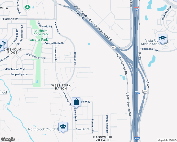 map of restaurants, bars, coffee shops, grocery stores, and more near 2340 Parda Alpina Lane in Fort Worth