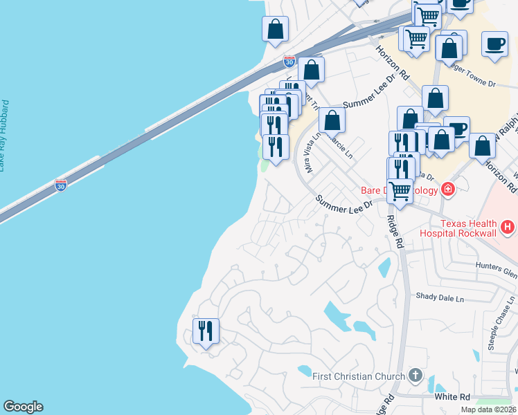 map of restaurants, bars, coffee shops, grocery stores, and more near 1812 Signal Ridge Place in Rockwall