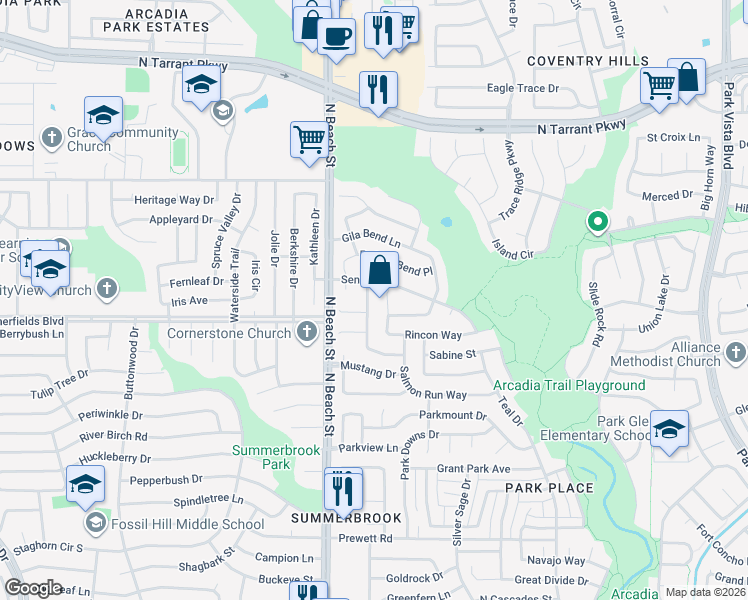 map of restaurants, bars, coffee shops, grocery stores, and more near 8008 Paloverde Drive in Fort Worth