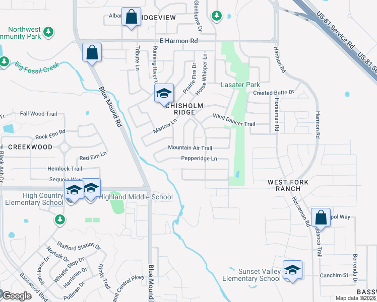 map of restaurants, bars, coffee shops, grocery stores, and more near 1301 Pepperidge Lane in Fort Worth