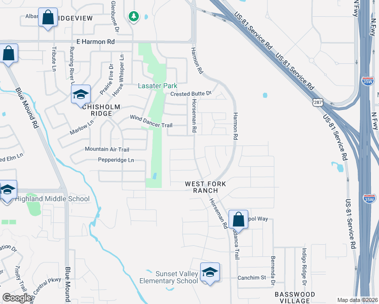 map of restaurants, bars, coffee shops, grocery stores, and more near 1933 Brahorn Lane in Fort Worth