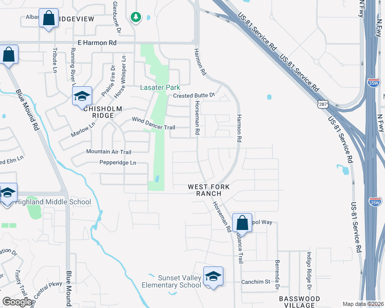 map of restaurants, bars, coffee shops, grocery stores, and more near 1933 Brahorn Lane in Fort Worth
