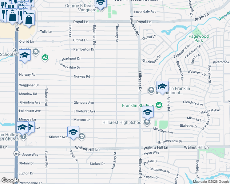 map of restaurants, bars, coffee shops, grocery stores, and more near 6622 Meadow Road in Dallas
