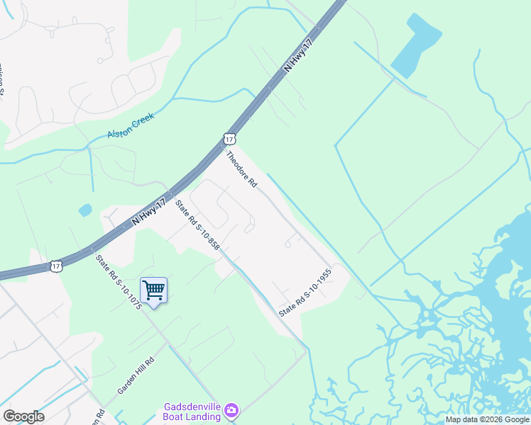 map of restaurants, bars, coffee shops, grocery stores, and more near 1023 Theodore Road in Awendaw