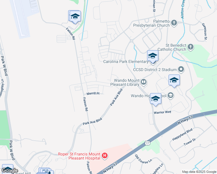 map of restaurants, bars, coffee shops, grocery stores, and more near 1375 Hackberry Avenue in Mount Pleasant