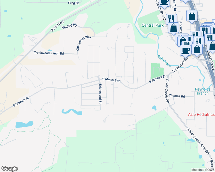 map of restaurants, bars, coffee shops, grocery stores, and more near 133 Bridlewood Street in Azle