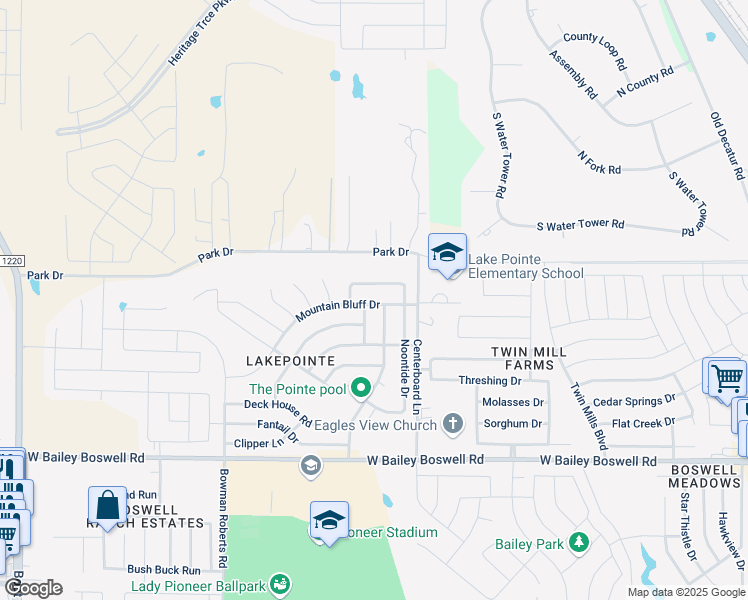 map of restaurants, bars, coffee shops, grocery stores, and more near 5704 Mountain Bluff Drive in Fort Worth