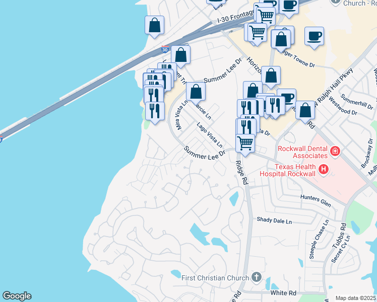 map of restaurants, bars, coffee shops, grocery stores, and more near 805 Signal Ridge Place in Rockwall