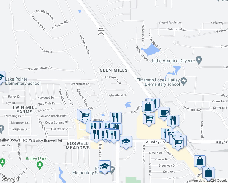 map of restaurants, bars, coffee shops, grocery stores, and more near 4545 High Cotton Tr in Fort Worth