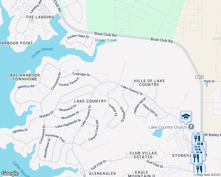 map of restaurants, bars, coffee shops, grocery stores, and more near 7451 Aspen Wood Court in Fort Worth