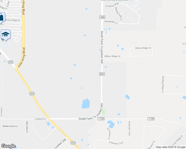 map of restaurants, bars, coffee shops, grocery stores, and more near 2548 South Fm 549 in Rockwall