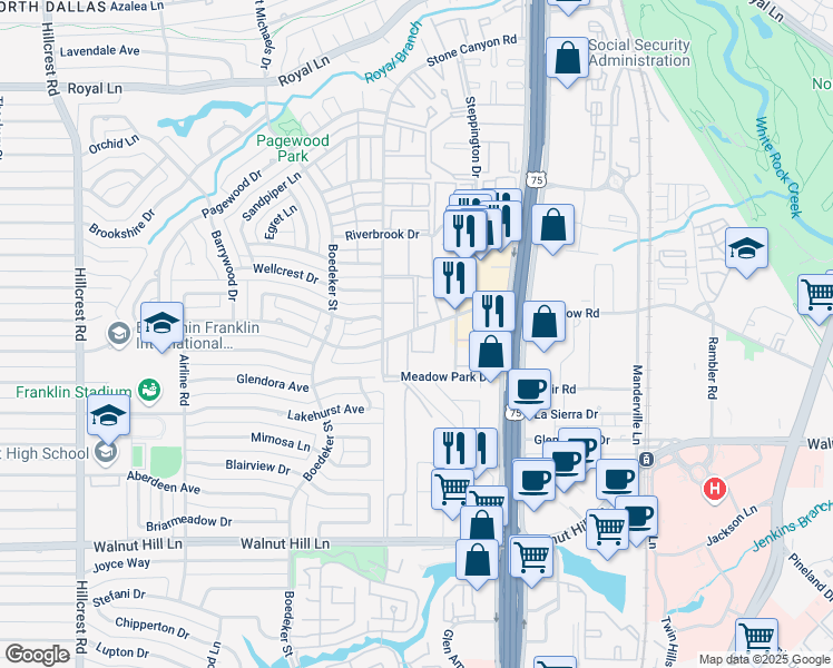 map of restaurants, bars, coffee shops, grocery stores, and more near 10410 Stone Canyon Road in Dallas