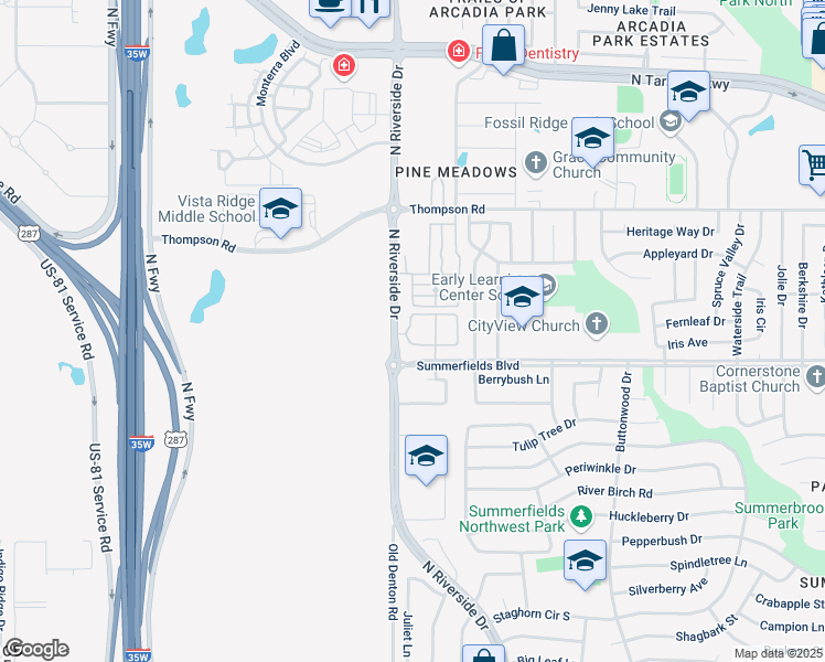 map of restaurants, bars, coffee shops, grocery stores, and more near Lead Circle in Fort Worth