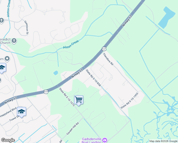 map of restaurants, bars, coffee shops, grocery stores, and more near 1096 State Road S-10-858 in Awendaw