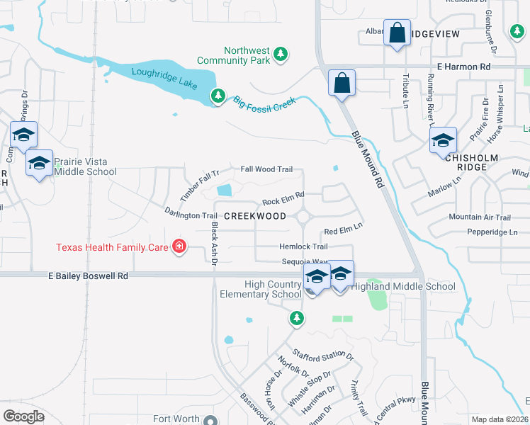 map of restaurants, bars, coffee shops, grocery stores, and more near 8137 Rock Elm Road in Fort Worth