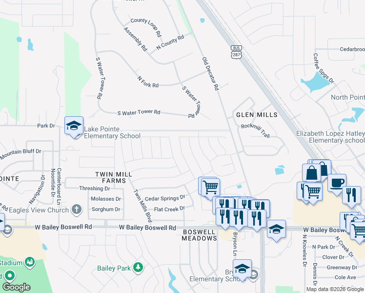 map of restaurants, bars, coffee shops, grocery stores, and more near 9140 Pearfield Road in Fort Worth