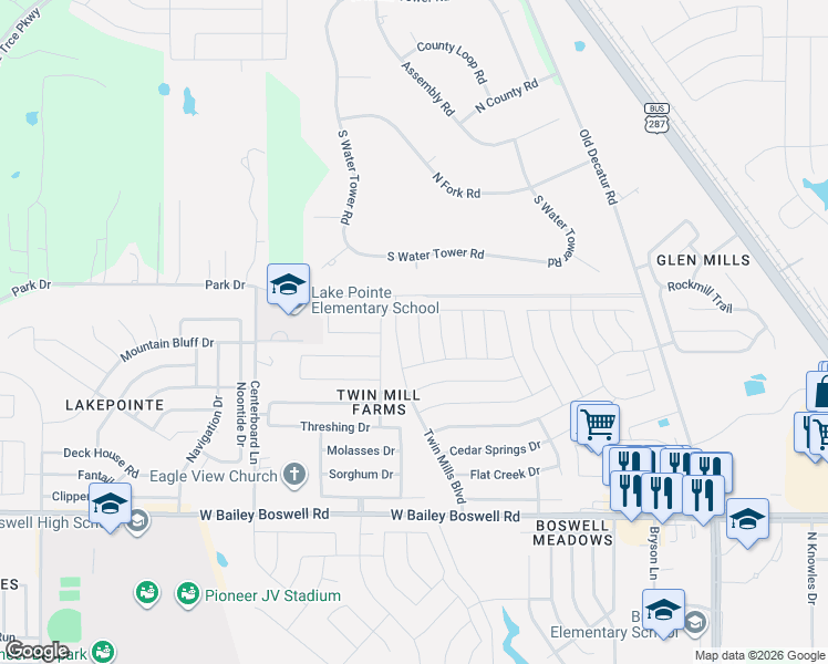 map of restaurants, bars, coffee shops, grocery stores, and more near 5040 Sugarcane Lane in Fort Worth
