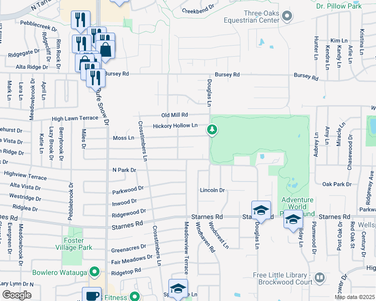 map of restaurants, bars, coffee shops, grocery stores, and more near 6849 Dogwood Court in North Richland Hills