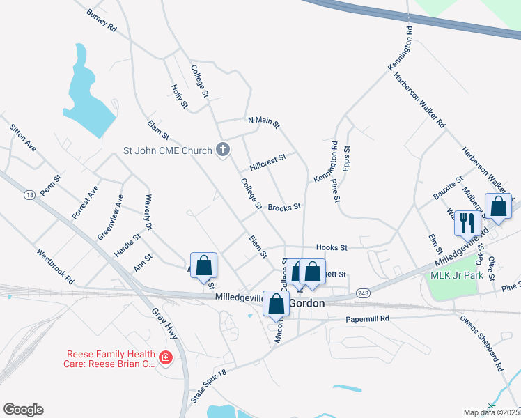 map of restaurants, bars, coffee shops, grocery stores, and more near 135 College St in Gordon