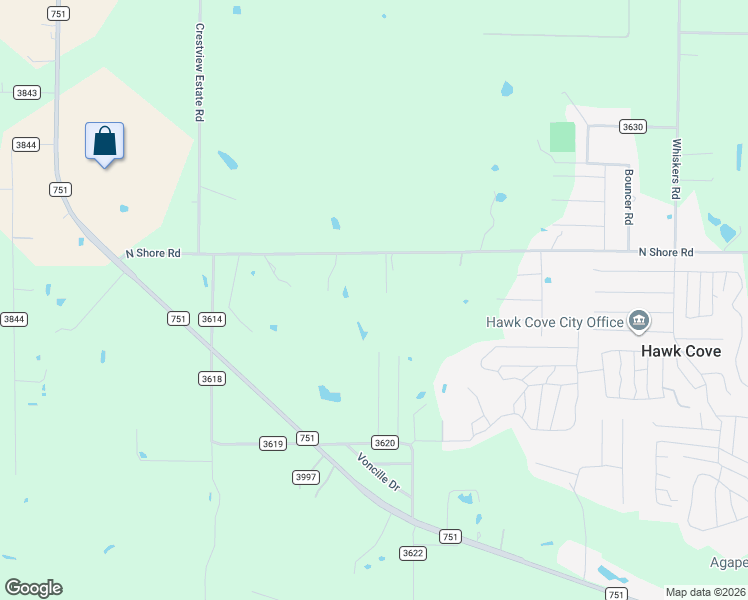 map of restaurants, bars, coffee shops, grocery stores, and more near 1287 North Shore Road in Quinlan