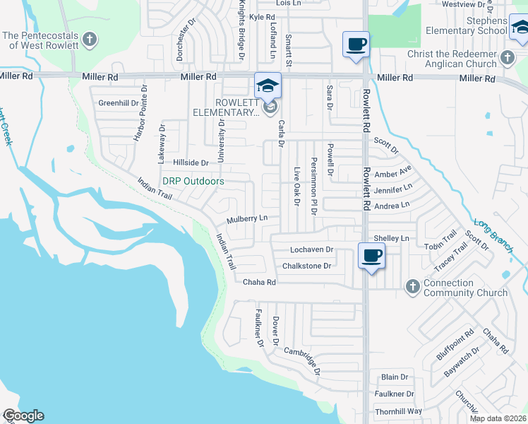 map of restaurants, bars, coffee shops, grocery stores, and more near 2702 Dove Creek Drive in Rowlett