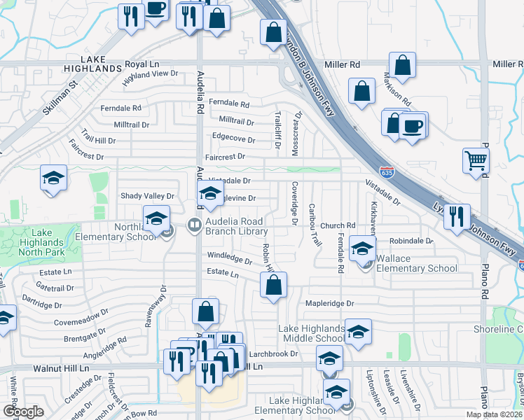 map of restaurants, bars, coffee shops, grocery stores, and more near 9958 Tanglevine Drive in Dallas