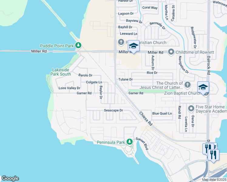 map of restaurants, bars, coffee shops, grocery stores, and more near 2701 Stanford Street in Rowlett