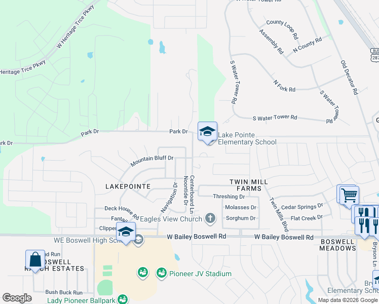 map of restaurants, bars, coffee shops, grocery stores, and more near 9120 Noontide Drive in Fort Worth