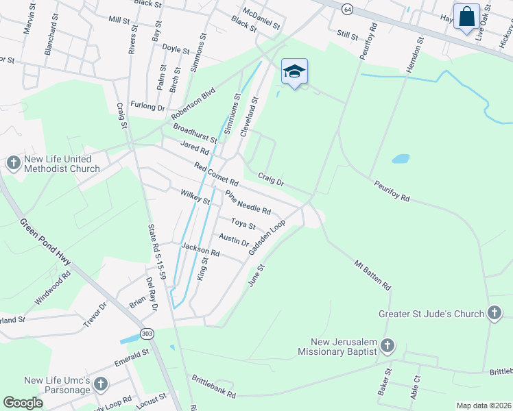 map of restaurants, bars, coffee shops, grocery stores, and more near 506 Red Comet Road in Walterboro