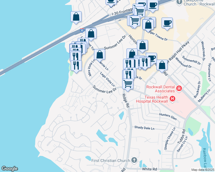 map of restaurants, bars, coffee shops, grocery stores, and more near 2905 Newport in Rockwall