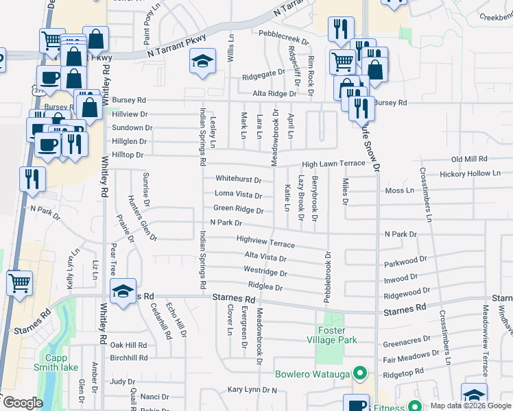map of restaurants, bars, coffee shops, grocery stores, and more near 6465 Green Ridge Drive in Watauga