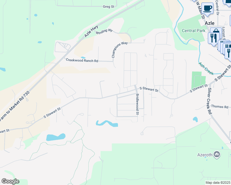 map of restaurants, bars, coffee shops, grocery stores, and more near 626 South Stewart Street in Azle