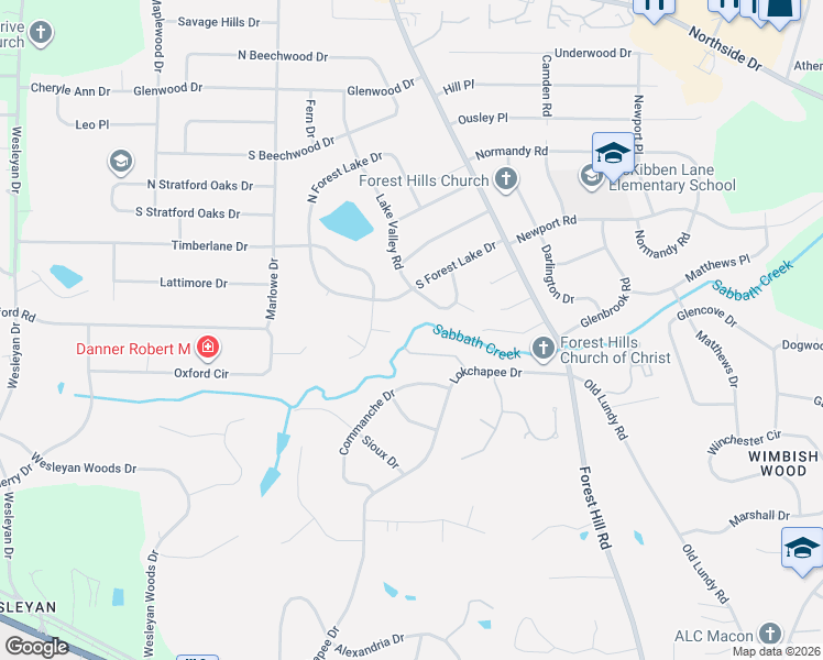 map of restaurants, bars, coffee shops, grocery stores, and more near 1160 Lake Valley Road in Macon