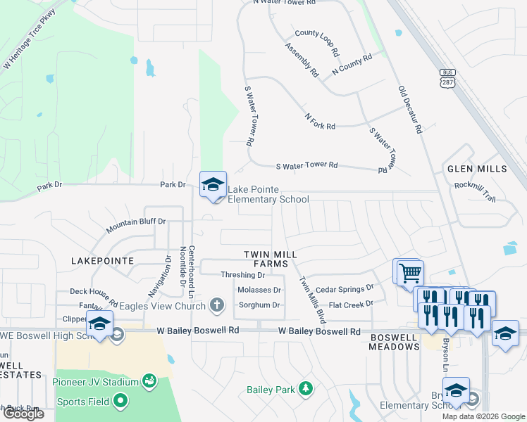 map of restaurants, bars, coffee shops, grocery stores, and more near 5308 Corn Field Drive in Fort Worth