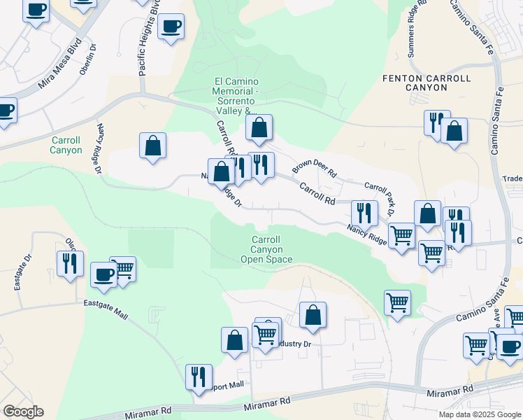 map of restaurants, bars, coffee shops, grocery stores, and more near 6520 Nancy Ridge Dr in San Diego