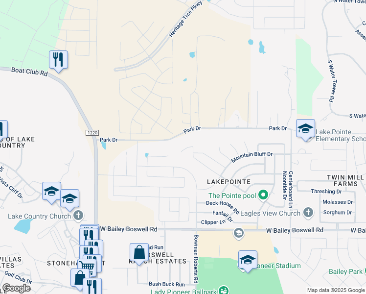 map of restaurants, bars, coffee shops, grocery stores, and more near 6228 Misty Breeze Drive in Fort Worth