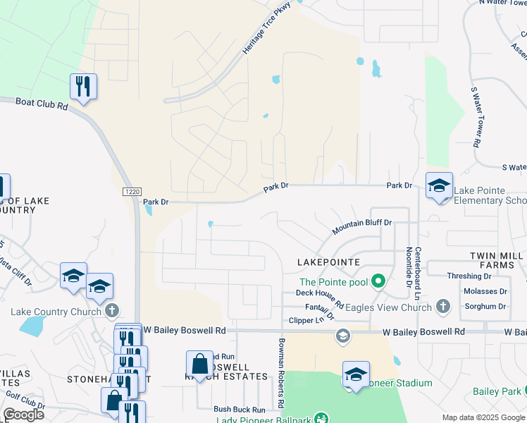 map of restaurants, bars, coffee shops, grocery stores, and more near 6228 Misty Breeze Drive in Fort Worth