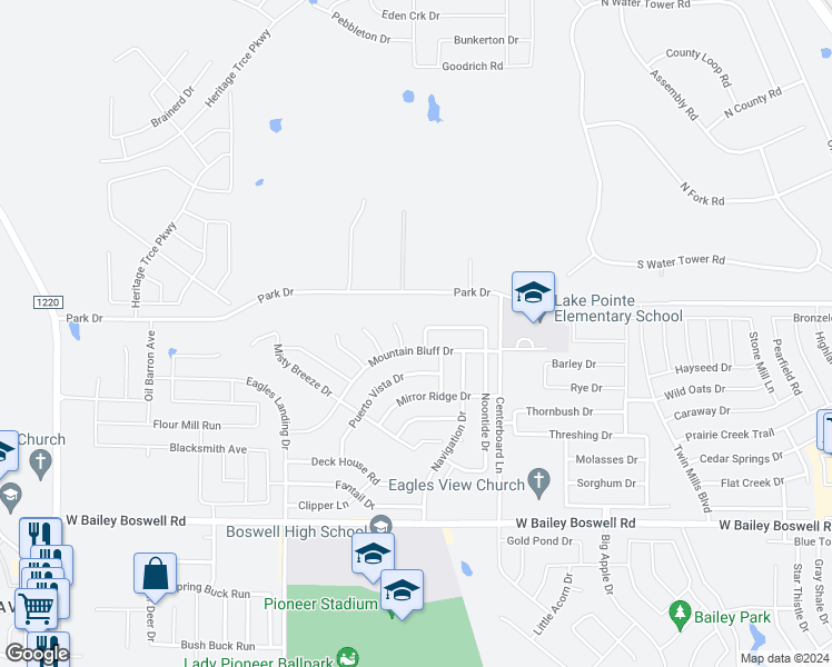 map of restaurants, bars, coffee shops, grocery stores, and more near 5740 Talons Crest Circle in Fort Worth