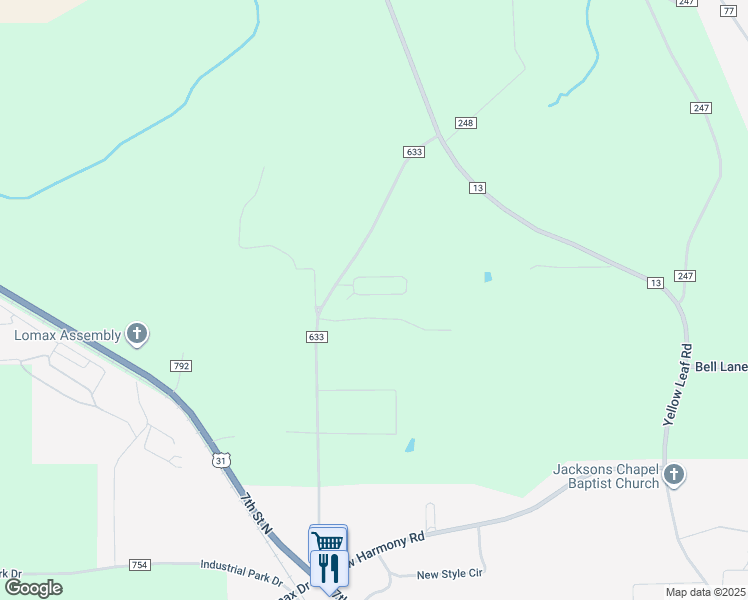 map of restaurants, bars, coffee shops, grocery stores, and more near 83 ballington way in Clanton