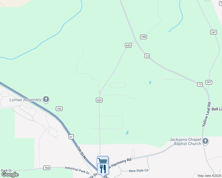 map of restaurants, bars, coffee shops, grocery stores, and more near 83 ballington way in Clanton