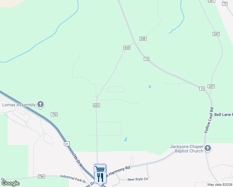 map of restaurants, bars, coffee shops, grocery stores, and more near 83 ballington way in Clanton