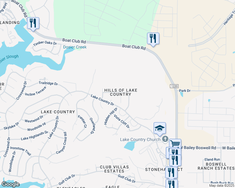 map of restaurants, bars, coffee shops, grocery stores, and more near 7333 Lake Rock Drive in Fort Worth