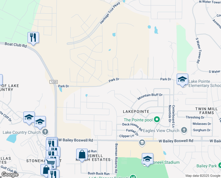 map of restaurants, bars, coffee shops, grocery stores, and more near 6228 Misty Breeze Drive in Fort Worth