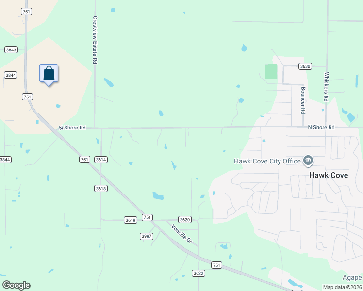 map of restaurants, bars, coffee shops, grocery stores, and more near 1287 North Shore Road in Quinlan