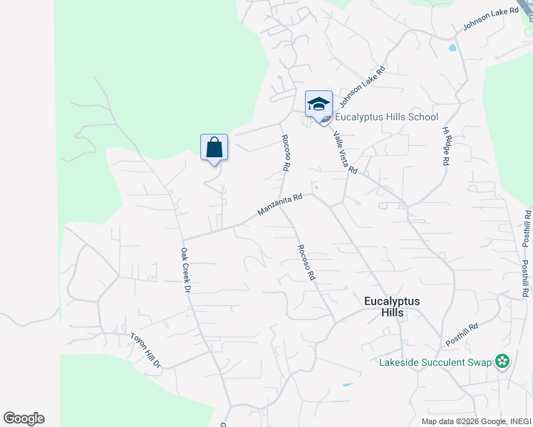 map of restaurants, bars, coffee shops, grocery stores, and more near 11369 Manzanita Road in Lakeside