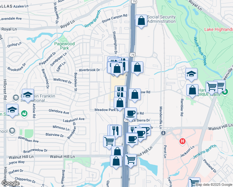 map of restaurants, bars, coffee shops, grocery stores, and more near 10333 North Central Expressway in Dallas