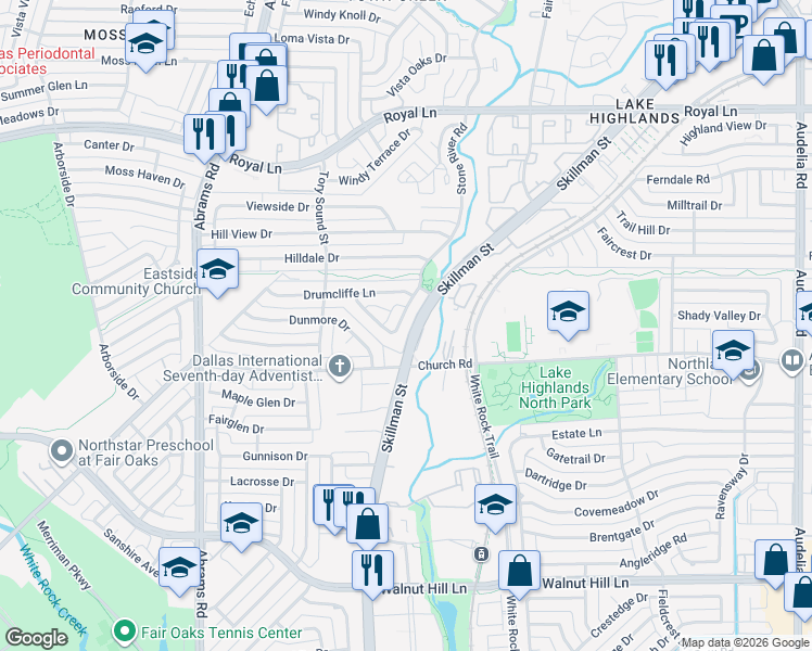 map of restaurants, bars, coffee shops, grocery stores, and more near 7708 Lemmonwood Drive in Dallas