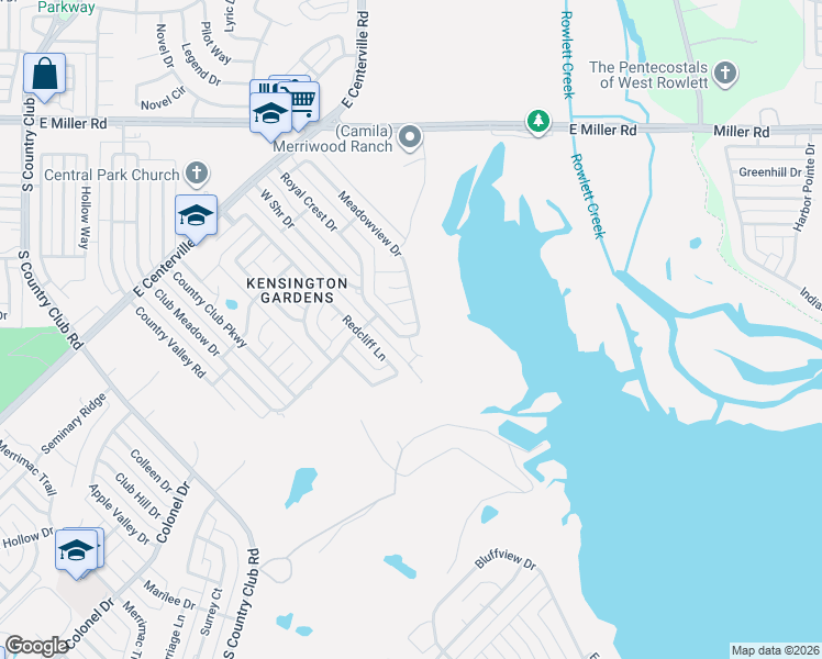 map of restaurants, bars, coffee shops, grocery stores, and more near 2226 Meadowview Drive in Garland
